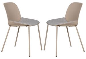 Haile Taupe Metal Dining Chairs With Woven Fabric Seat In Pair