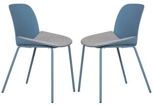 Haile Blue Metal Dining Chairs With Woven Fabric Seat In Pair