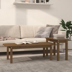 Karis Solid Pine Wood Set Of 2 Coffee Tables In Honey Brown