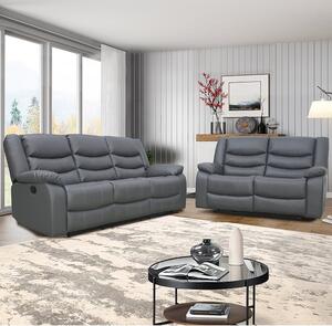 Sorreno 3+2 Bonded Leather Recliner Sofa Set In Dark Grey