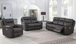 Chloe Fabric Electric Recliner Sofa Suite In Grey