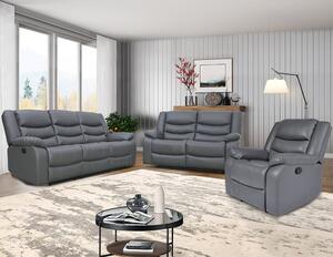 Sorreno 3+2+1 Bonded Leather Recliner Sofa Set In Dark Grey