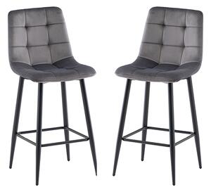 Belva Grey Velvet Fabric Counter Bar Stools In Pair