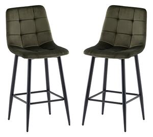 Belva Juniper Green Velvet Fabric Counter Bar Stools In Pair