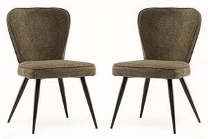 Finn Olive Boucle Fabric Dining Chairs In Pair