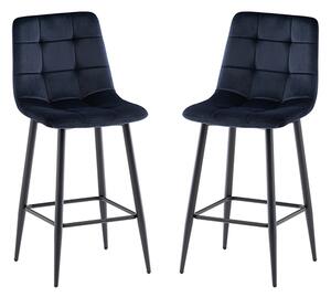 Belva Deep Blue Velvet Fabric Counter Bar Stools In Pair