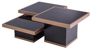 Tavor Set Of 3 Black Glass Coffee Table In Brushed Brass