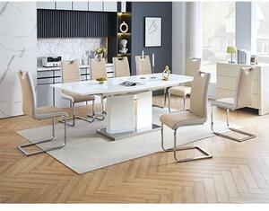 Belmonte White Dining Table Large 8 Petra Taupe White Chairs