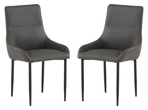 Rissa Dark Grey Faux Leather Dining Chairs With Black Legs In Pair