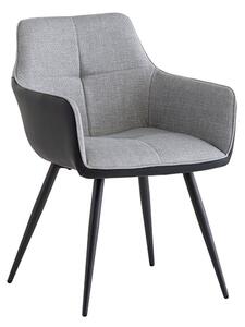 Stella Fabric Dining Armchair In Silver Grey With Black Legs