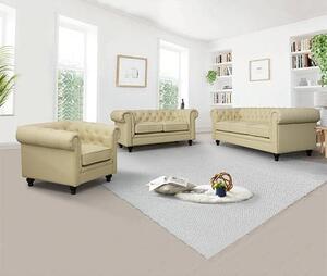 Hertford Chesterfield Faux Leather 3+2+1 Sofa Set In Ivory