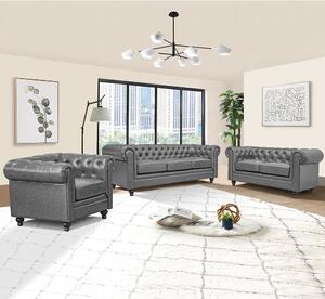 Hertford Chesterfield Faux Leather 3+2+1 Sofa Set In Vintage Grey