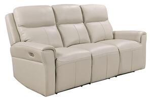 Raivis Leather Electric Recliner 3 Seater Sofa In Stone