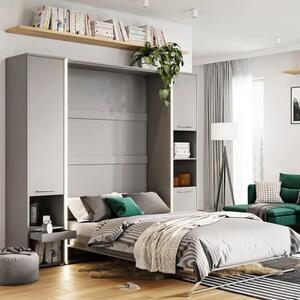 Cyan Small Double Bed With Storage Wall Vertical In Grey LED