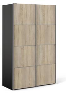 Vrok Sliding Wardrobe With 2 Oak Doors 2 Shelves In Matt Black