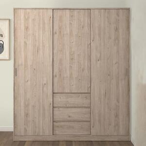 Nakou Sliding Wardrobe 3 Doors 3 Drawers In Jackson Hickory Oak