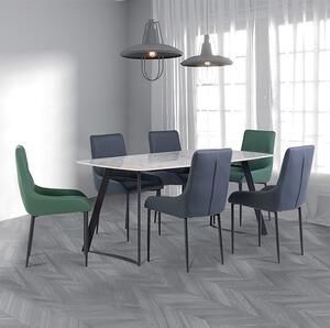 Ivan Carlos Grey Stone Dining Table With 6 Rissa Blue Chairs