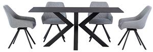 Cielo Black Stone Dining Table With 6 Valko Silver Grey Chairs