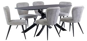 Asher Marble Effect Glass Dining Table 6 Finn Grey Chairs