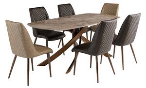 Fiora Brown Stone Dining Table With 6 Aalya Dark Brown Chairs