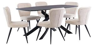 Asher Marble Effect Glass Dining Table 6 Finn Linen Chairs