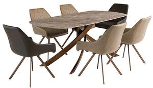 Fiora Brown Stone Dining Table With 6 Lanza Taupe Chairs