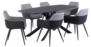 Asher Marble Effect Glass Dining Table 6 Stella Grey Chairs