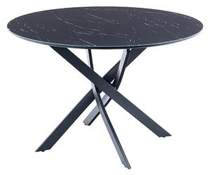 Asher Glass Dining Table Round In Black Marble Effect