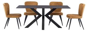 Cielo Black Stone Dining Table With 6 Finn Mustard Chairs