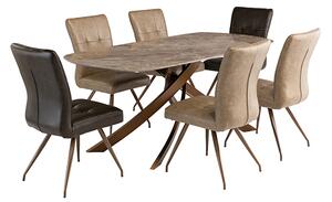 Fiora Brown Stone Dining Table With 6 Kalista Taupe Chairs