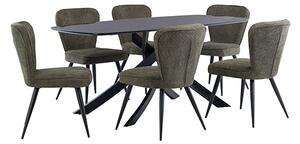 Asher Marble Effect Glass Dining Table 6 Finn Olive Chairs