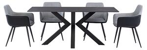 Cielo Black Stone Dining Table With 6 Stella Silver Grey Chairs