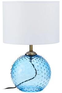 Naxos White Fabric Shade Table Lamp With Blue Glass Globe Base