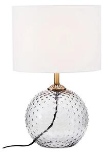 Naxos White Fabric Shade Table Lamp With Grey Glass Globe Base