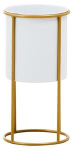 Tavira Small Metal Floor Standing Planter In White And Gold