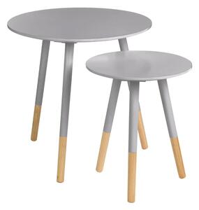 Varna Wooden Set Of 2 Side Tables Round In Grey