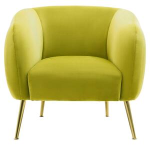 York Velvet Armchair In Olive With Gold Metal Legs