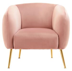 York Velvet Armchair In Pink With Gold Metal Legs