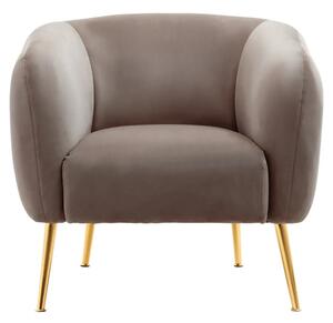 York Velvet Armchair In Dark Beige With Gold Metal Legs