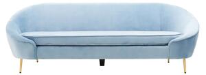 York Velvet 3 Seater Sofa In Aqua Blue With Gold Metal Legs