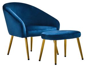 York Velvet Armchair Chair And Footstool In Midnight Blue