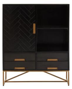 Kassel Mango Wood Sideboard 1 Door 4 Drawers In Black