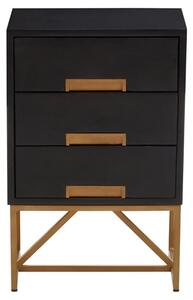 Kassel Mango Wood Side Table With 3 Drawers In Black