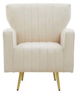 Hasselt Velvet Armchair In Natural With Gold Metal Legs