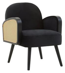 Hanford Velvet Armchair In Black With Black Wooden Legs