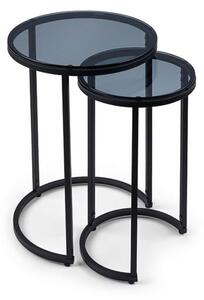 Casper Round Smoked Glass Nest Of 2 Tables With Black Frame