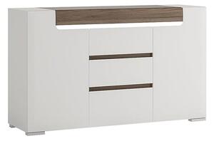 Tartu White High Gloss Sideboard 2 Doors 3 Drawers With LED