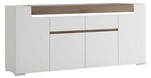 Tartu White High Gloss Sideboard 2 Doors 4 Drawers With LED