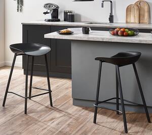 Reims Black Plastic Bar Stool With Metal Legs In Pair