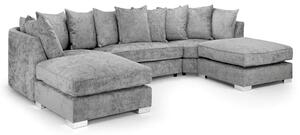 Burton Velvet Scatterback U Shape Corner Sofa In Platinum